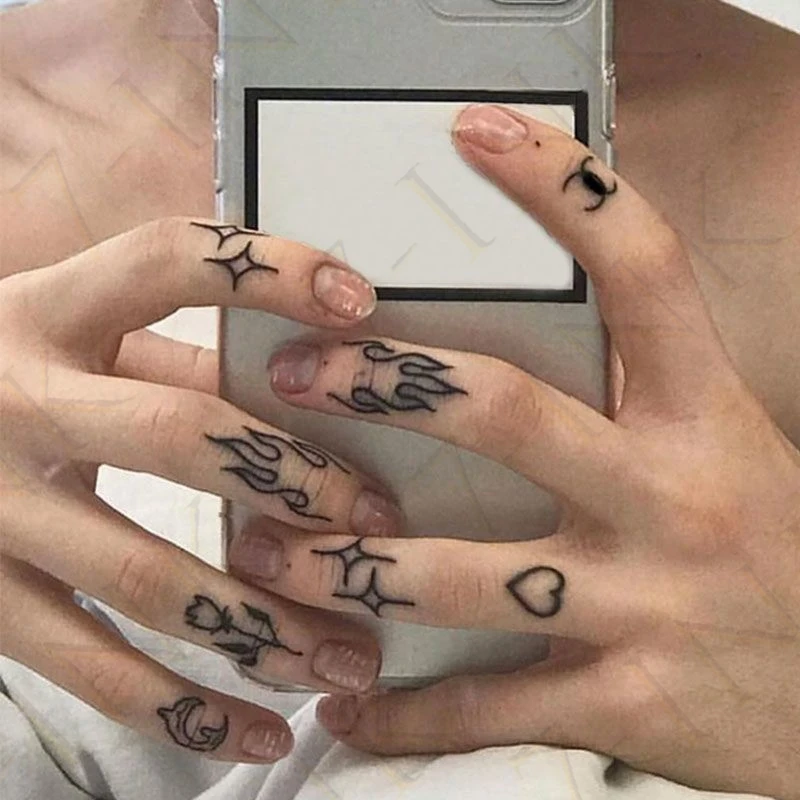 Водостойкая Временная тату наклейка солнце луна облако огонь флэш искусственная