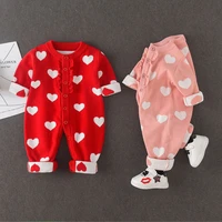 spring fall baby girl clothes outfits knitted set love jumpsuit for new born babies clothing 1st birthday christmas sets rompers