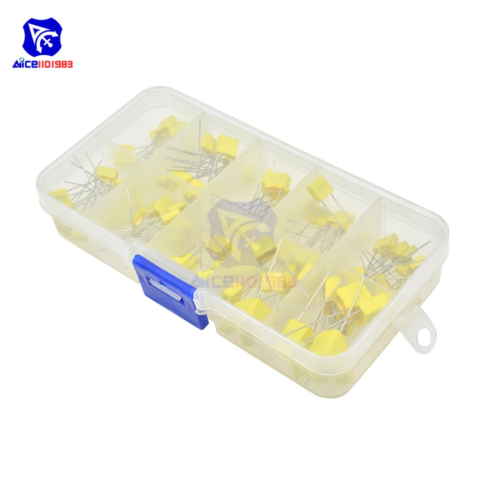 100 шт. 10 значений конденсатор из полипропиленовой пленки 1 нФ 47 НФ коррекции