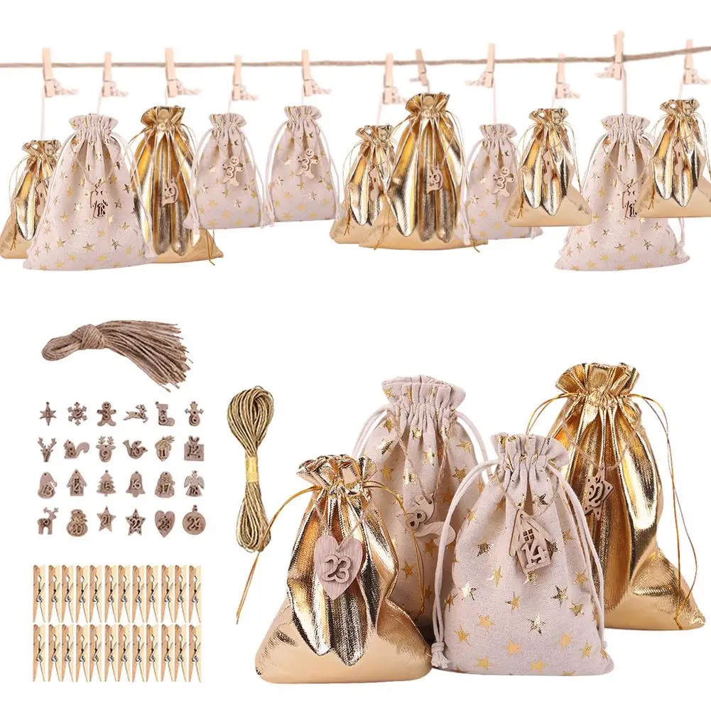 

24 Days Christmas Advent Calendar Gift Bags DIY Set Gifts For Kids Adult Party Supplies Candy Storage Pouches For Home Decor