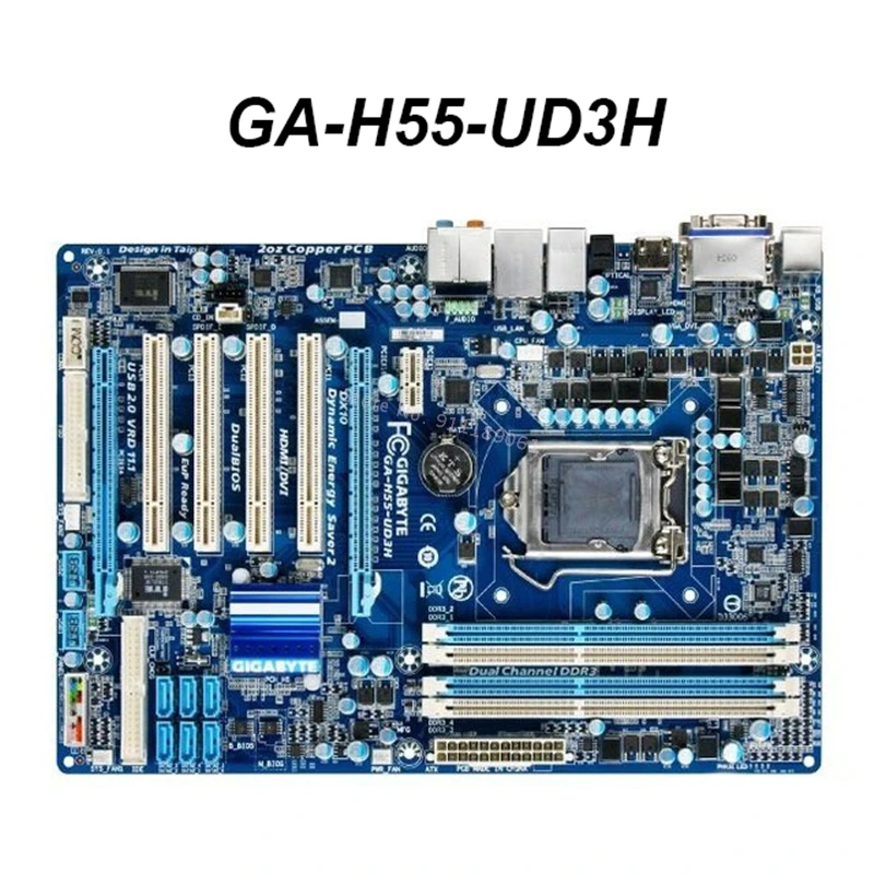 GIGABYTE GA H55 UD3H рабочего Материнская плата разъем LGA 1156 i3 i5 i7 DDR3 16G блок питания ATX H55M D2H