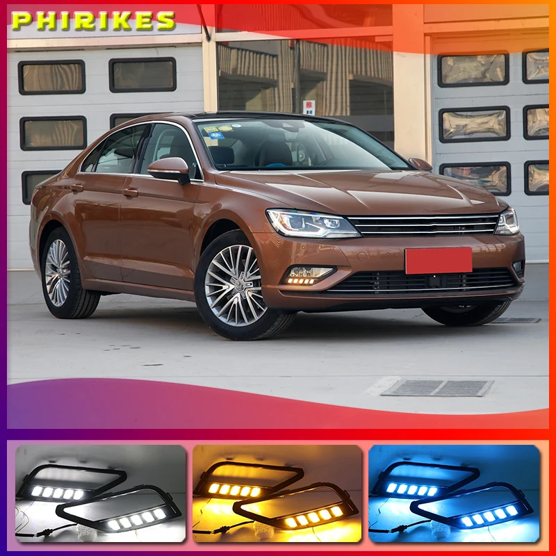

LED DRL Daytime Running Light Daylight driving yellow turn Signal lamp For Volkswagen Lamando 2015-2018
