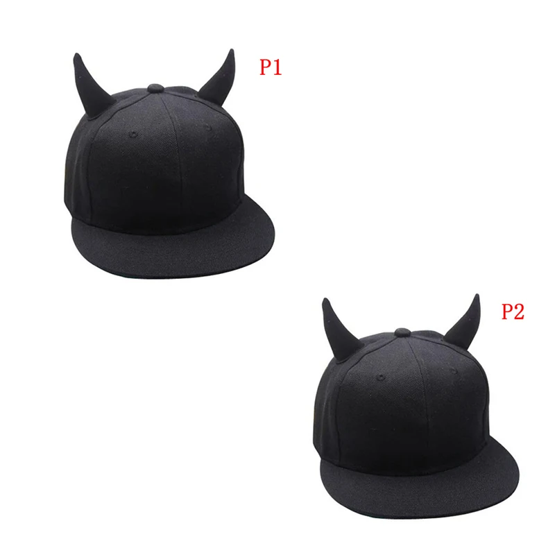 

1PCS Men Women Black Cotton Punk Horn Baseball Cap Hip-hop Hat Snapback Cap With Horns Wholesale