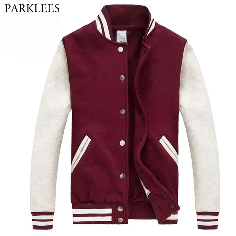 

Мужская/Женская куртка-бомбер 2016 Осенняя модная винно-красная бейсбольная куртка повседневная брендовая хлопковая университетская куртка...