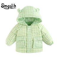 smgslinb winter toddler kids warm white duck down jackets baby girls clothes plaid hooded coats korean style for boys outerwears