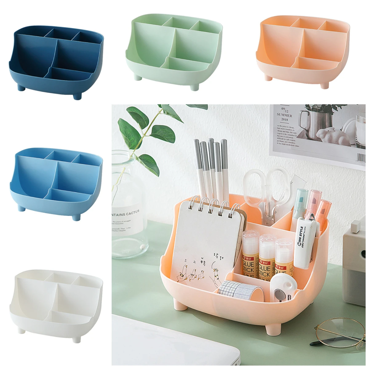 

6 Gird Desktop Organizer Pen Holder Multifunctional Desk Makeup Brush Stand Pencil Storage Box School Office Stationery