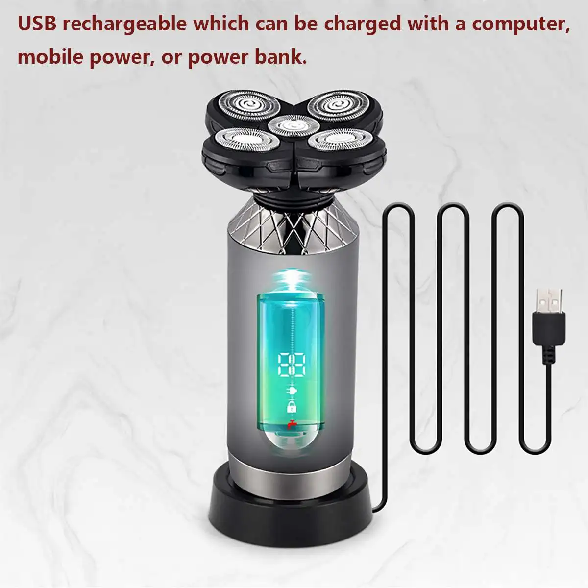 

5-Head Electric Shaver USB Rechargeable Shaver Trimmer Hair Clipper Nose Hair Shaver Men Facial Cleaning Machine With LED Light
