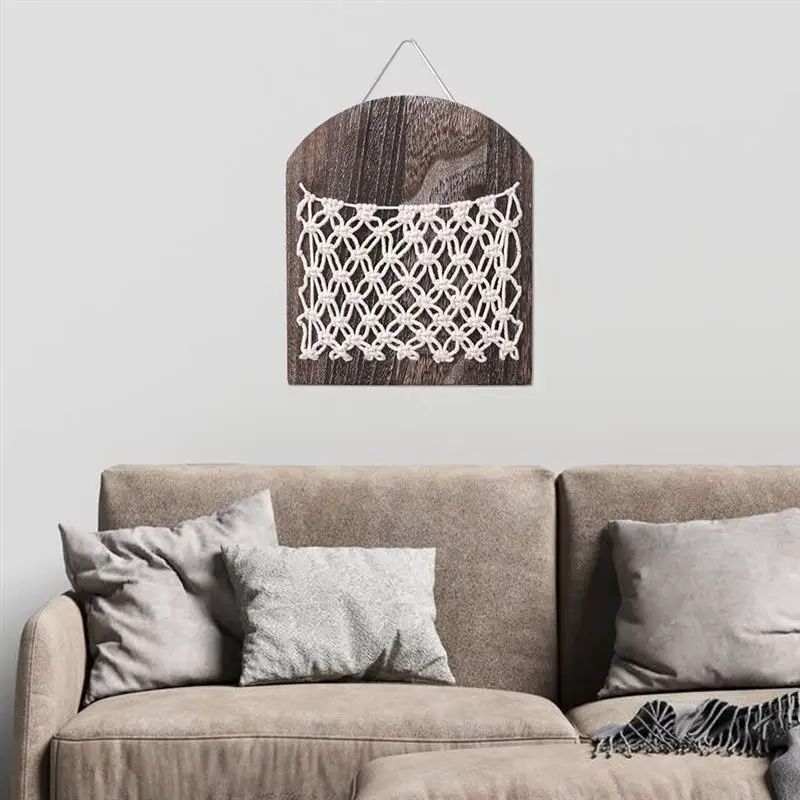 

Bohemia Magazine Storage Basket Wood Debris Shelf Organizer Rack Woven Hanging Pocket Wall Decoration Home Decor