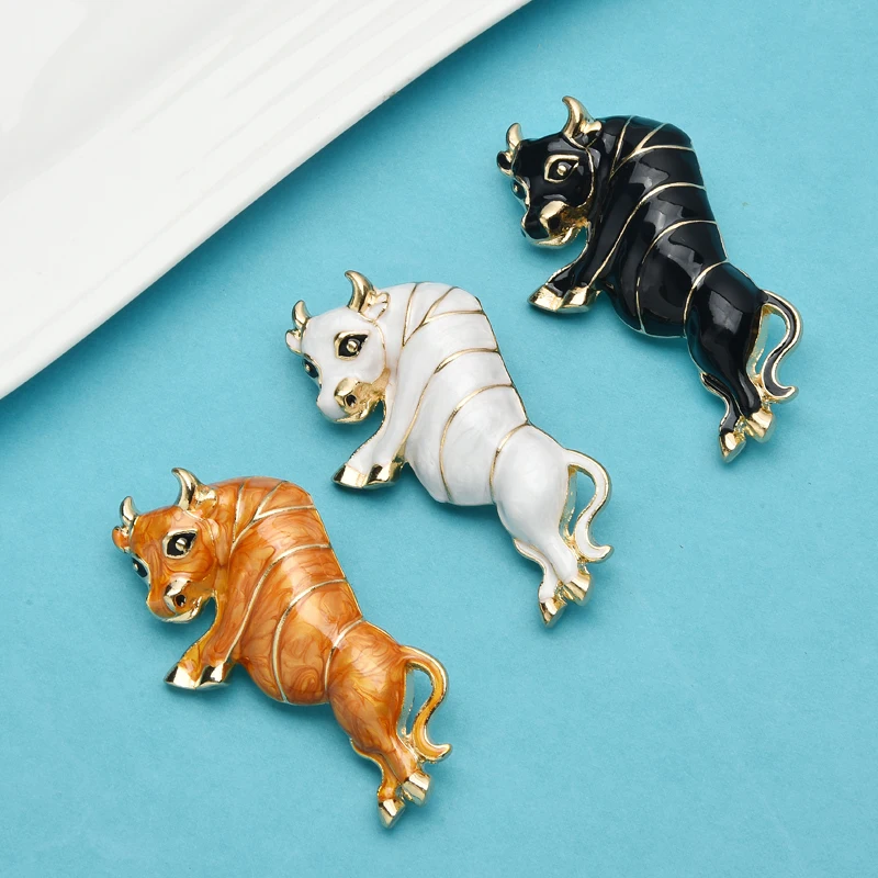 

Wuli&baby Enamel Cattle Brooches For Women 3-color Ox Bull Animal Party New Year Brooch Pins Gifts