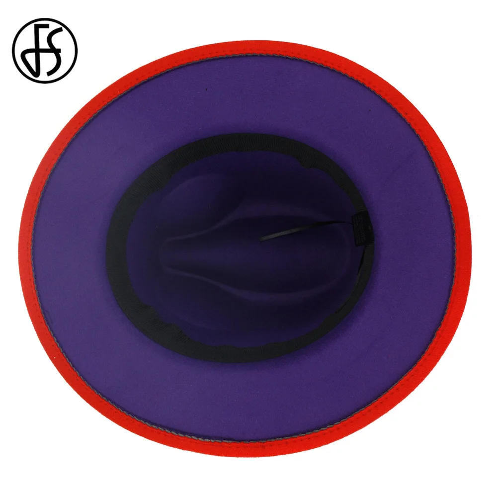 FS оранжевый фиолетовый Пэчворк с широкими полями шляпы Fedora для мужчин и женщин из