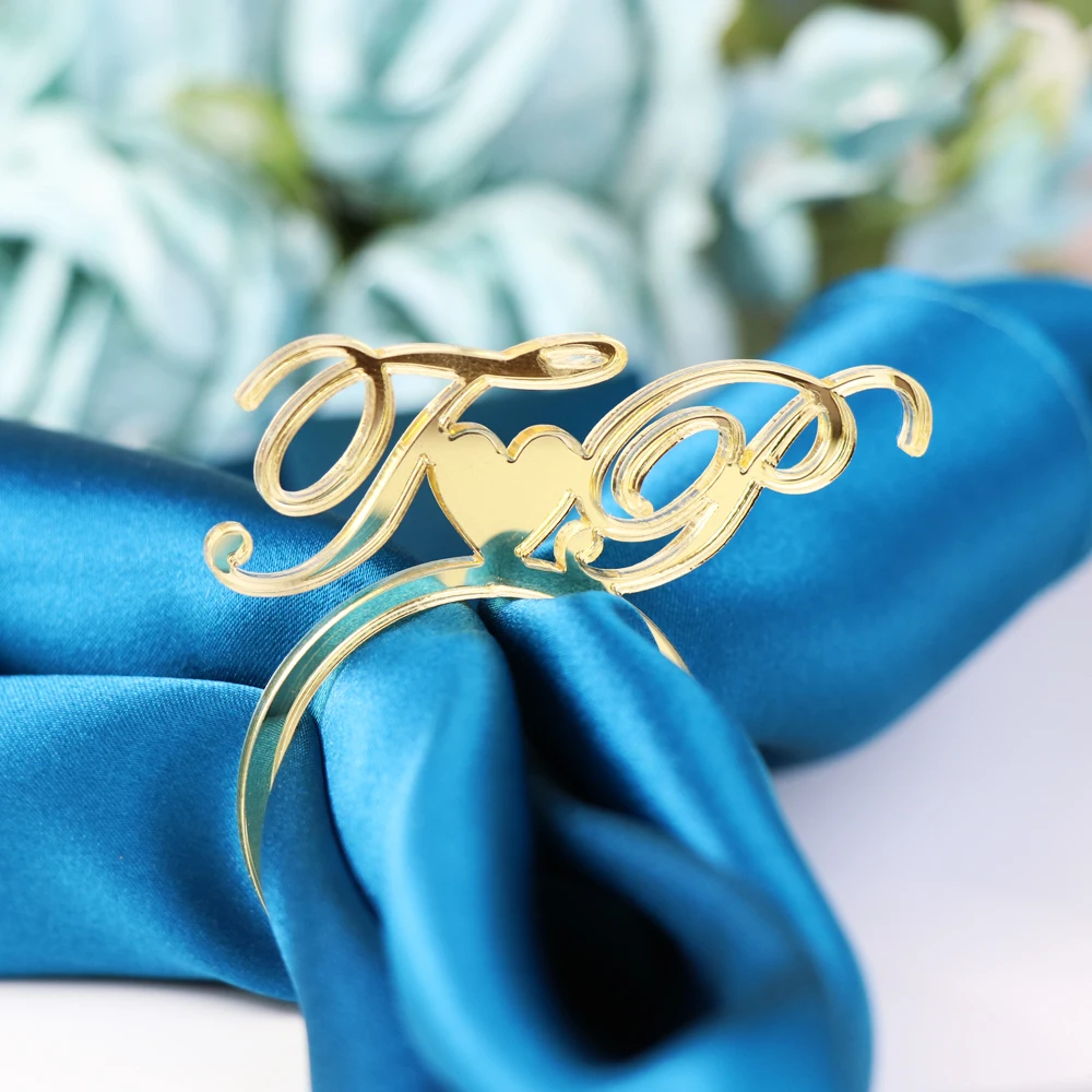 Персонализированное свадебное акриловое деревянное кольцо для салфеток в форме