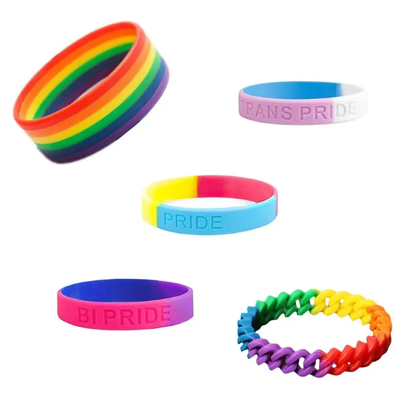 18 Types Unisex LGBT Rainbow Letters Sports Wristband Six-Color Gay Lesbian Pride Silicone Rubber Wristlet Bracelet Party Parade |