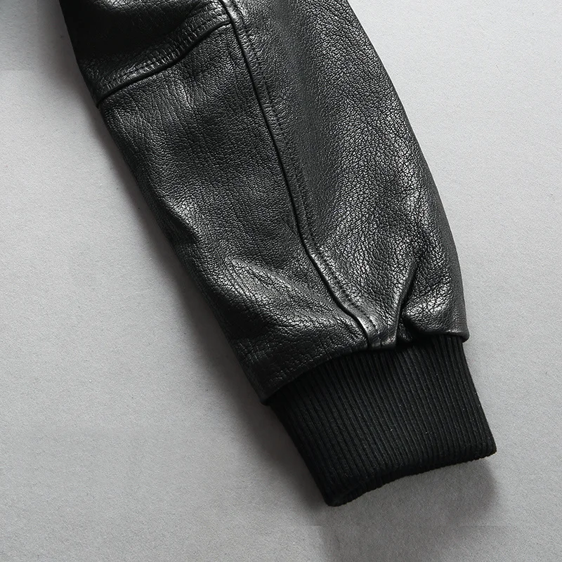 2022 flight jacket men's fur collar real leather with chief embroidery stylish winter bomber lether coat men | Мужская одежда