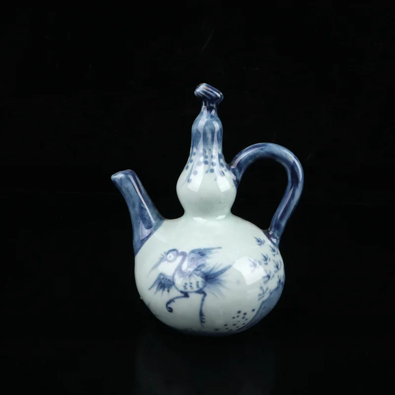 

Антикварная керамика Qianlong, синий и белый фарфор, рисунок оленя и журавль, кувшин, фляга чайник для дома, гостиной