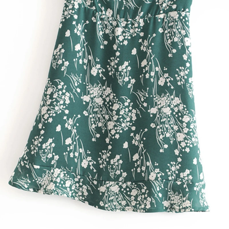 

2021 France Vestidos Vintage Floral Print Women Fashion A-Line Dresses Basic Spaghetti Sleeveless V-Neck Straps Slim Mini NZ0205