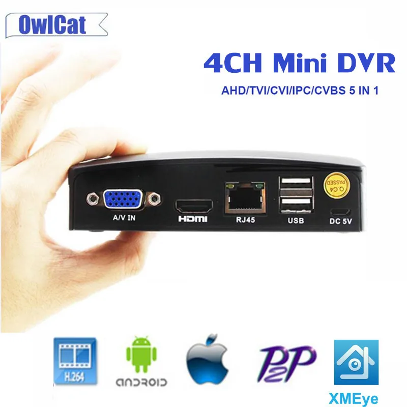 Мини видеорегистратор TVI/CVI/IPC/CVBS 4 канала 5 в 1 для аналоговой ip камеры AHD P2P