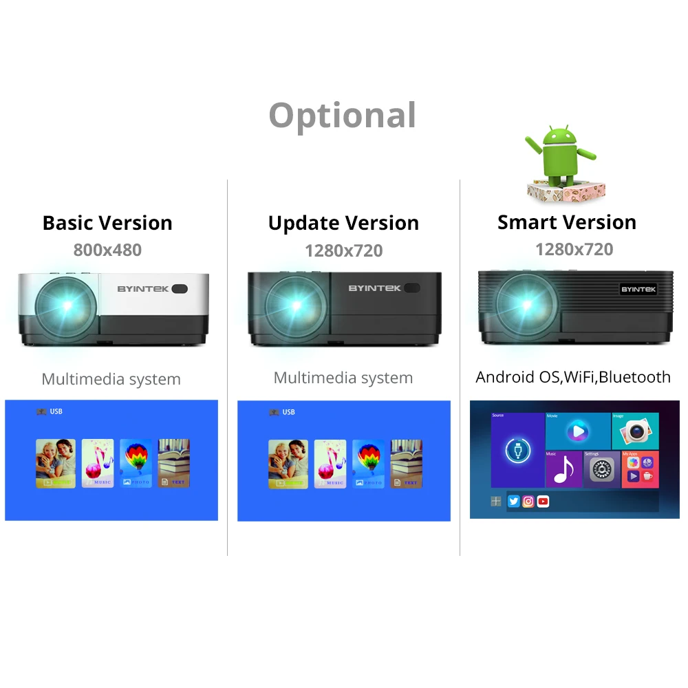 BYINTEK K7 Android Smart Wifi светодиодный мини портативный видео HD проектор для Iphone Ipad смартфон планшет игра 1080P домашний кинотеатр