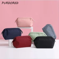 purdored 1 pc women zipper cosmetic bag solid color female makeup bag travel toiletry beauty makeup bag organizer kosmetyczka