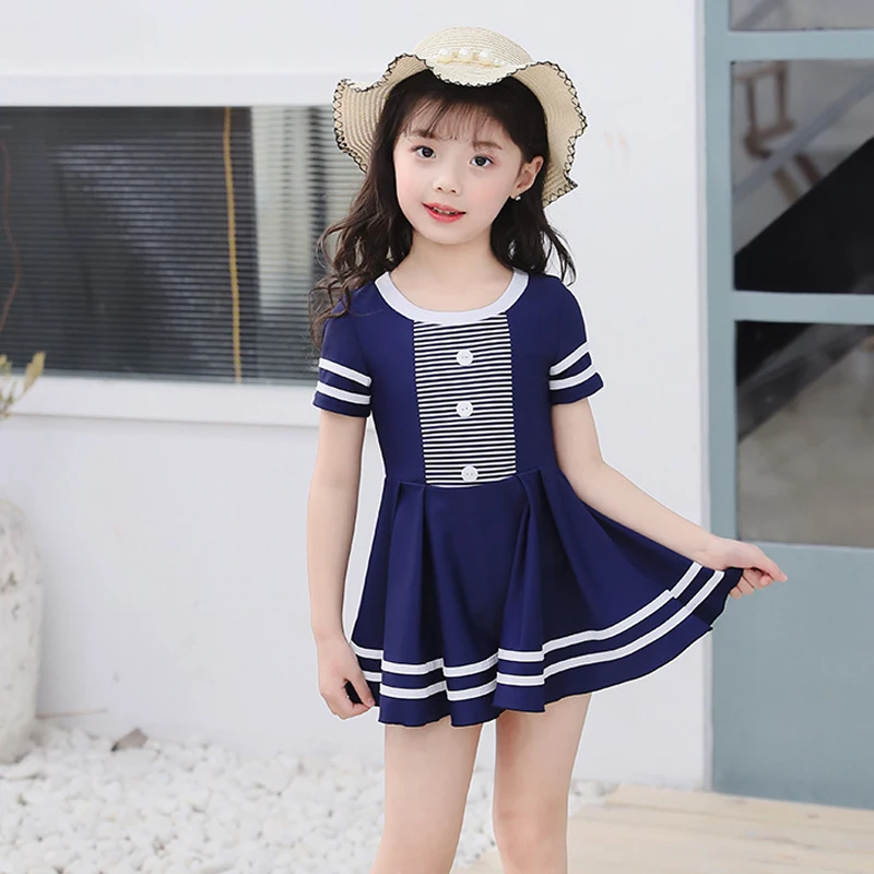 Новый однотонный купальник с коротким рукавом для девочек юбка из двух предметов