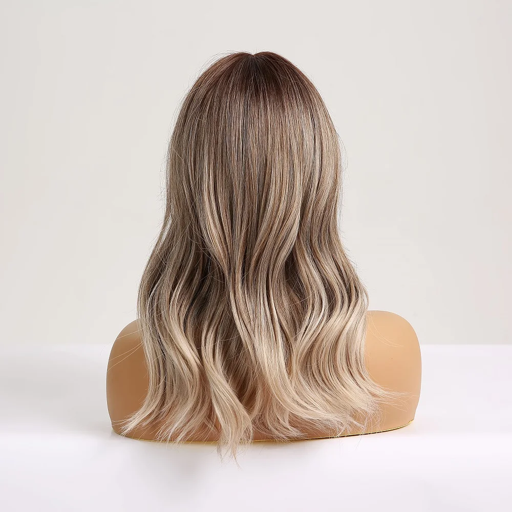 

EASIHAIR Medium Length Dark Brown Synthetic Wigs for Women Natural Wavy Wigs with Highlights Trendy Heat Resistant Daily Wig