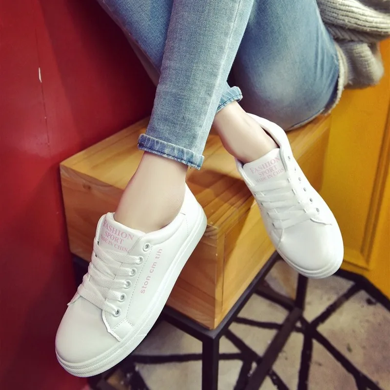 

Women Sneakers 2019 Fashion Breathble Vulcanized Shoes Women Pu leather Platform Shoes Women Lace up Casual Shoes L653