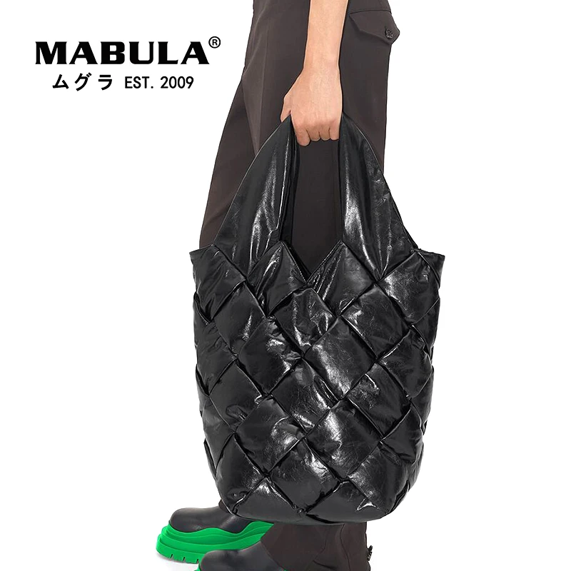 

Winter Woven Padded Tote Handbag Nylon Feather Down Quilted Shoulder Bag with Small Phone Purse Luxury Pillow Bag