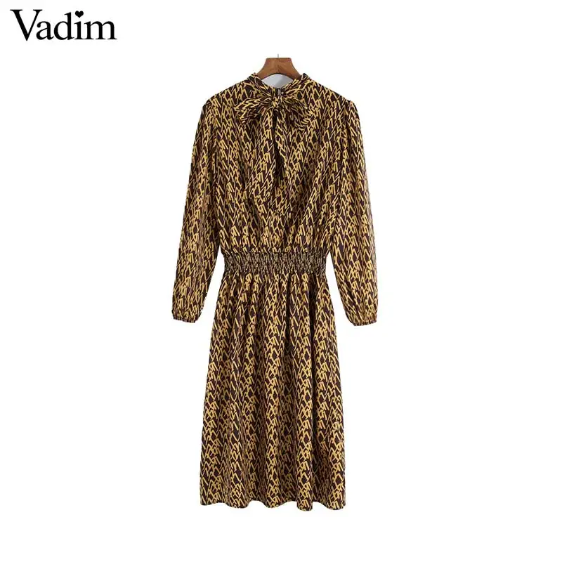 Vadim женское шикарное платье с принтом галстуком бабочкой воротником длинным