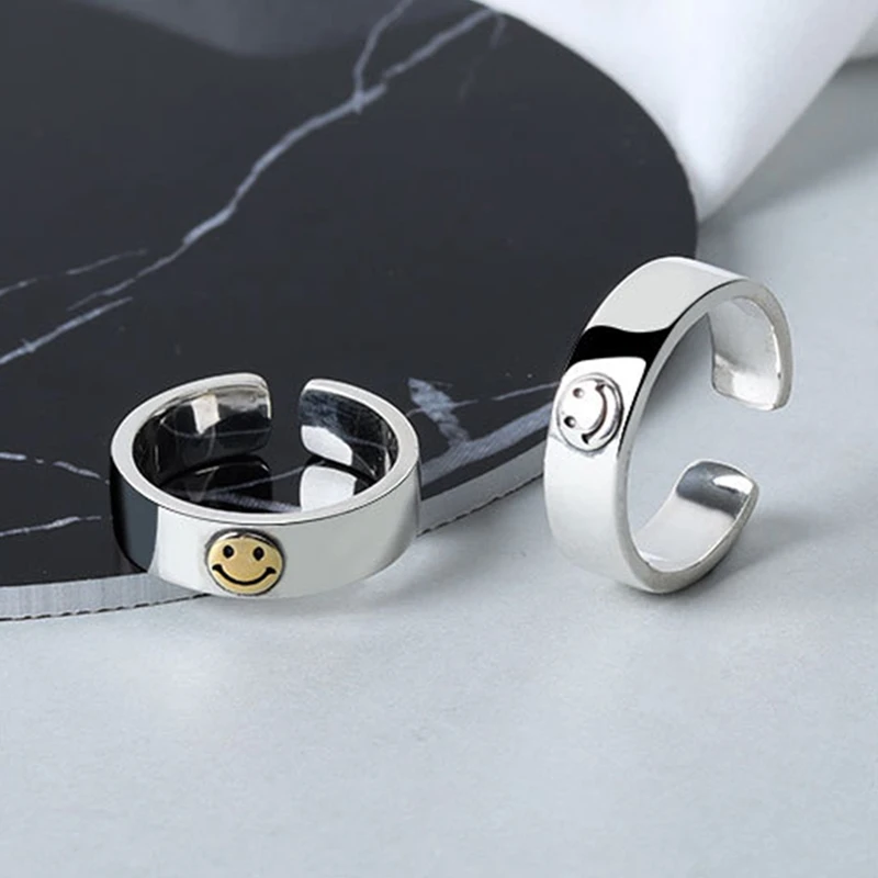 

Retro Cute Smile Silver Color Female Resizable Opening Rings Gold Silver Color Ring for Women