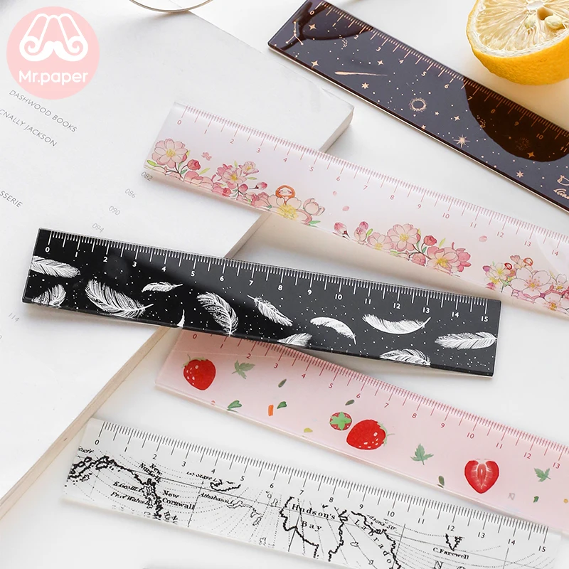 

Mr paper 6 Designs 15cm Strawber Acrylic Color Ruler Multifunction DIY Drawing Rulers For Kids Students Office School Stationery