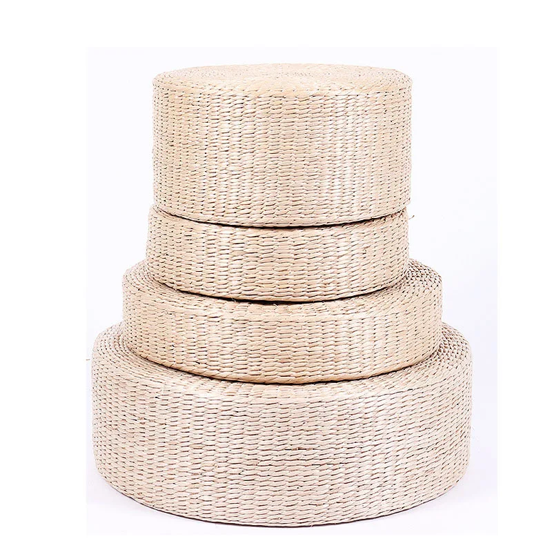 구매 다다미 이불 명상 쿠션 두꺼운 요가 원형 옥수수 껍질 빨대 브레이드 매트 일본식 실크 쿠션 물놀이