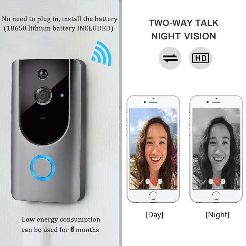 Smart Home WiFi Video Doorbell Wireless 720P HD Ring Camera1.0 MP Night Vision Two-way Audio Phone APP Remote PIR Alarm | Безопасность и