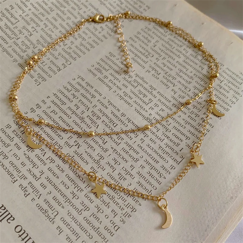 

12Pcs/lot Simple Geometric Crescent and Stars Chain Necklace for Women