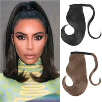 synthetic bounce wrap around straight ponytai 18inchhairpiece with clip in hair drawstring ponytail hair extension black