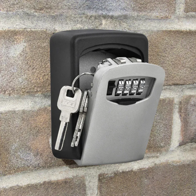 

Key Lock Box Wall Mounted Aluminum Alloy Key Safe Box Weatherproof 4 Digit Combination Key Storage Lock Box Indoor Outdoor