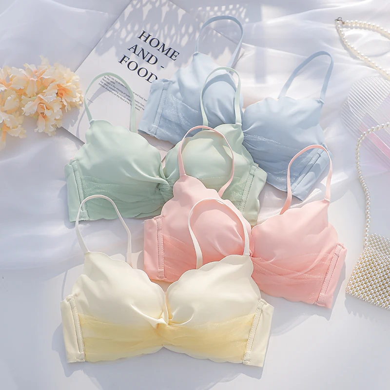 

Wasteheart For Women Green Yellow Pink Sexy Bras Wireless Lace One-Piece Bras Cotton Panties Padded Bra Sets A B Underwear