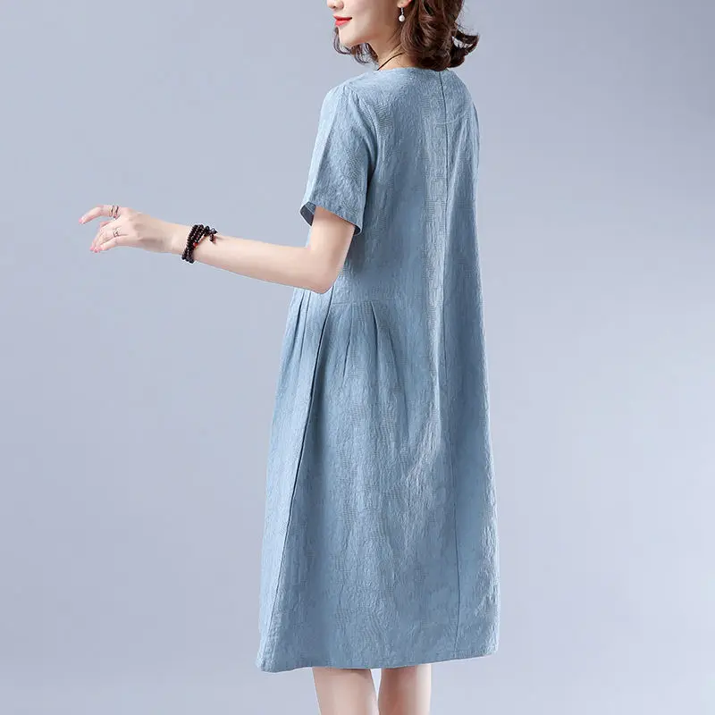 M XXL модное летнее женское платье однотонное свободного кроя из хлопка и льна с