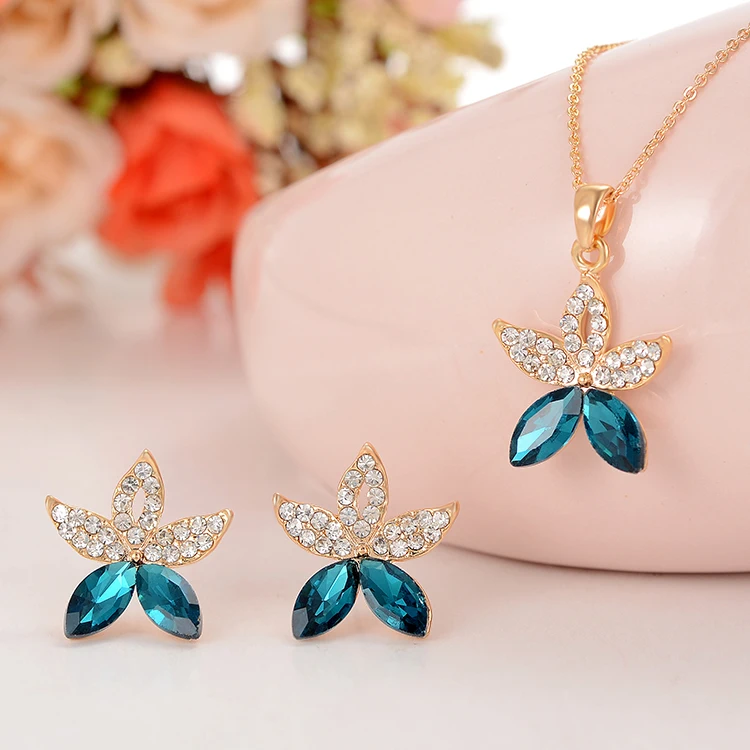 ZOSHI Blue Crystal Star Jewelry Sets For Women Vintage Gold Plated Chains Necklace Earrings Set Party Jewelry Gifts