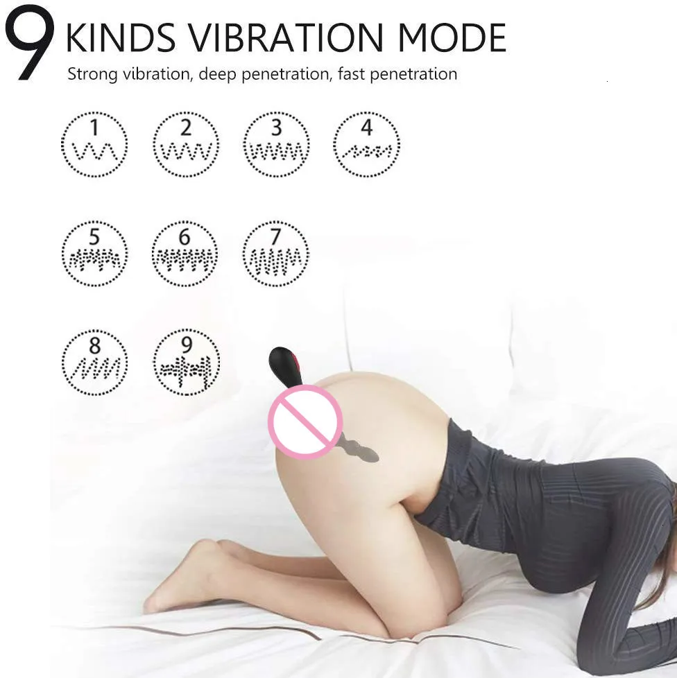 Вибратор Анальная пробка гибкий силиконовый 9 скоростей Водонепроницаемый