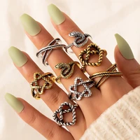 8 pcsset retro snake shape geometric ring set gold silver color hollow star heart ring for women bohemia jewelry party new gift