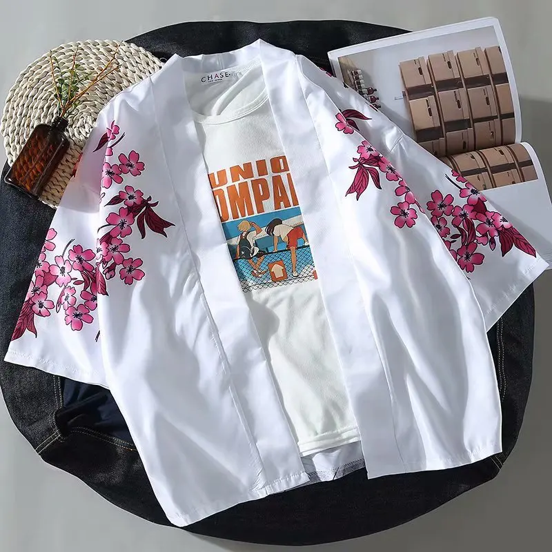 Men Kimono Japanese Style Cardigan Chinese Traditional Print Robe Gown Samurai Yukata Blouse Haori Jaclets Coat Asian Streetwear |