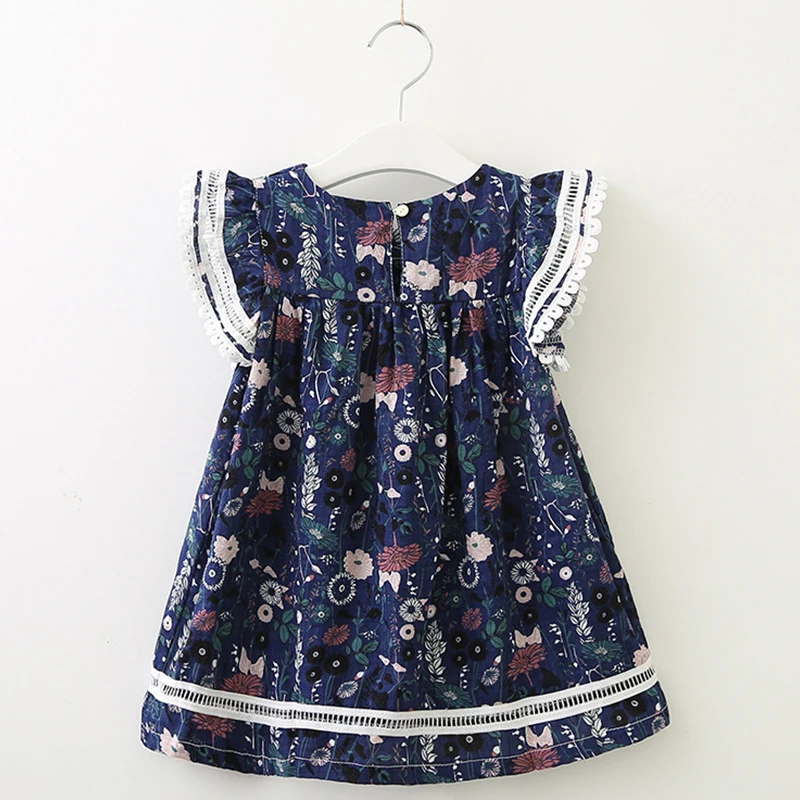 AX1030 Navy Blue Летнее платье для девочек Новинка года, милое детское пляжное платье с рукавами-крылышками детская одежда с цветочным рисунком платье для детей возрастом от 2 до 7 лет - Цвет: AX1030 Navy Blue
