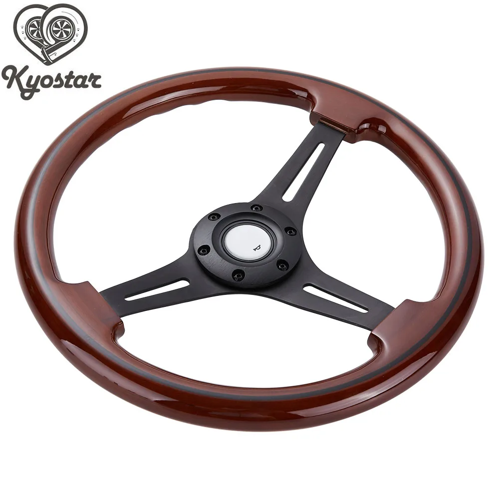 14 &quotRacing Car Руль с алюминиевой спицей 350 мм коричневый дерево зерна Универсальный
