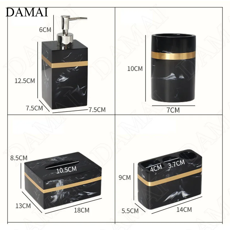 european resin bathroom set five piece set home shower accessories creativity marble texture golden stroke toiletries organizer free global shipping