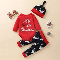 3pcs babys sets letter long sleeves romper cartoon printed trousers hat toddler girls boys spring autumn christmas 0 24 months