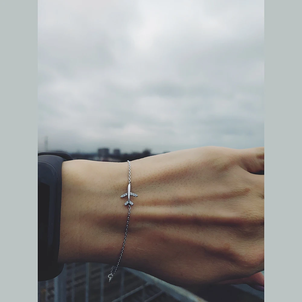 Trusta, Настоящее серебро 925 пробы, модное женское ювелирное изделие, самолет с CZ браслетом 15,5 см для девочек-подростков, подарок для девушек DS1012