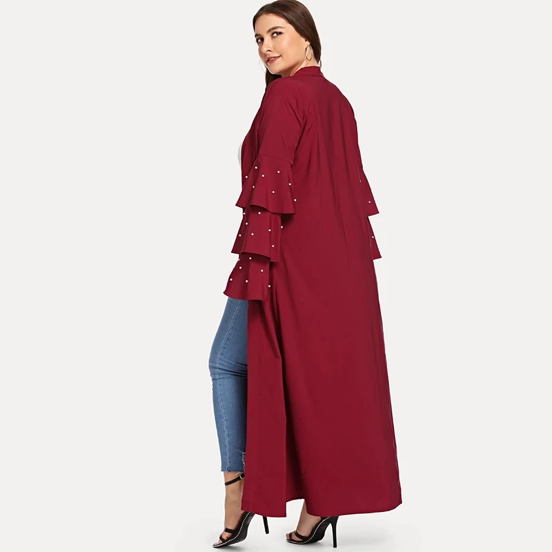 

New Design 2020 Modest Fashion Simple Black Pearl Kimono Muslim Islamic Clothing New Model Abaya In Dubai