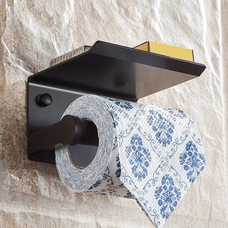 

Toilet Paper Holder with Shelf Wall Mounted Mobile Phone Paper Towel Holder Decorative Bathroom Roll Paper Holder