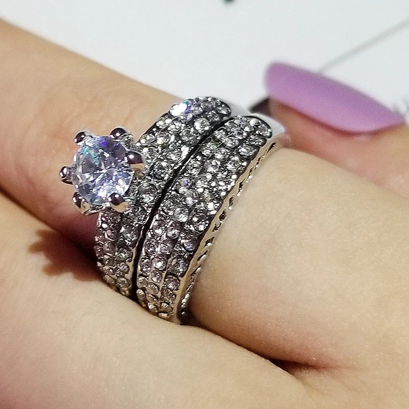 2022 Роскошный Круглый Свадебный комплект колец для невесты Подарок на годовщину