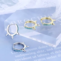 womens fashion blue cz stone small hoop earrings shiny crystal pave tiny huggies cone thin hook piercing earring accessories