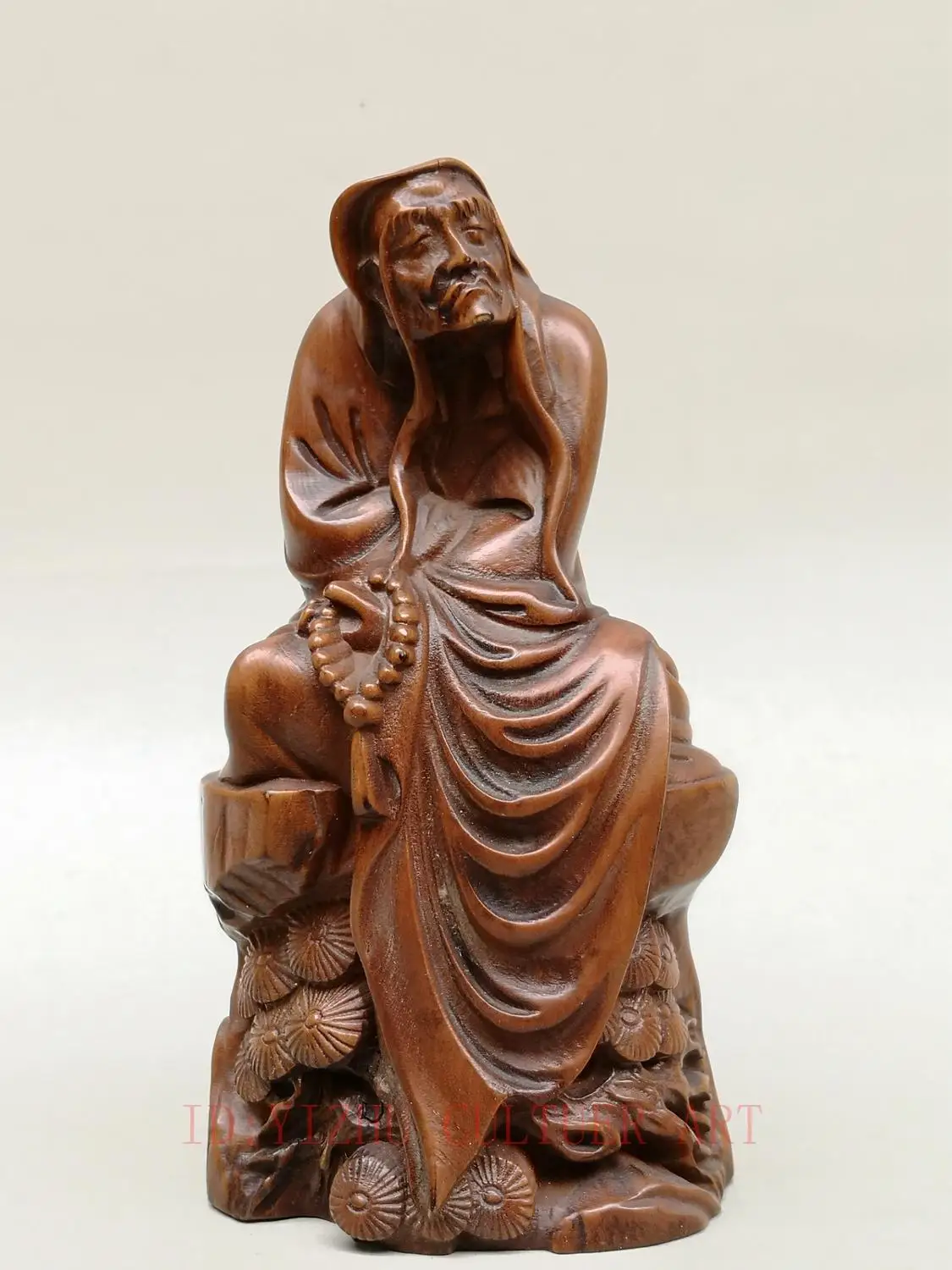 

YIZHU CULTUER ART Collection Ancient China Old Boxwood Hand Carved Dharma Buddha Statue Family Decoration